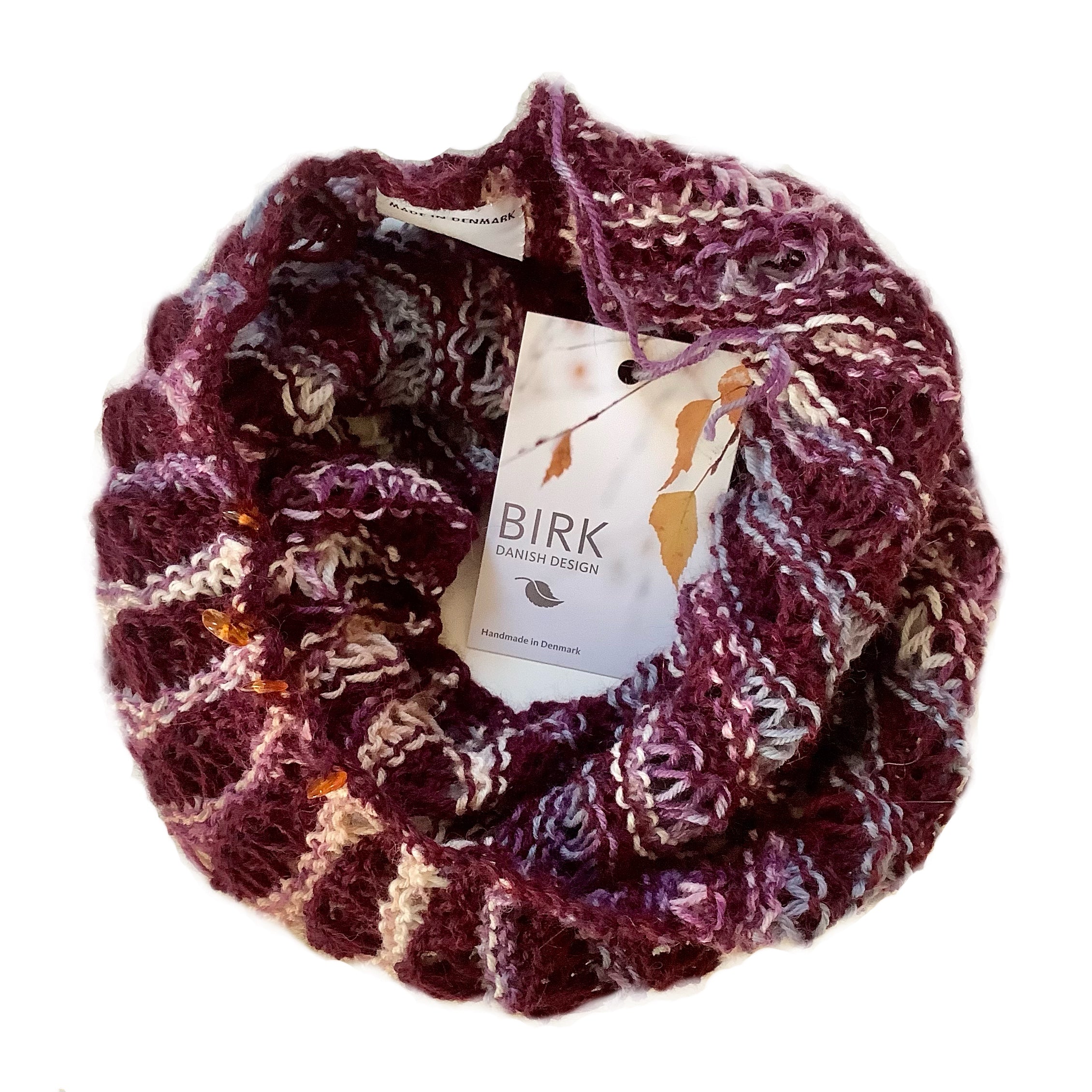 Alpaca / wool mix BIRK möbius scarf with amber. Choose colour